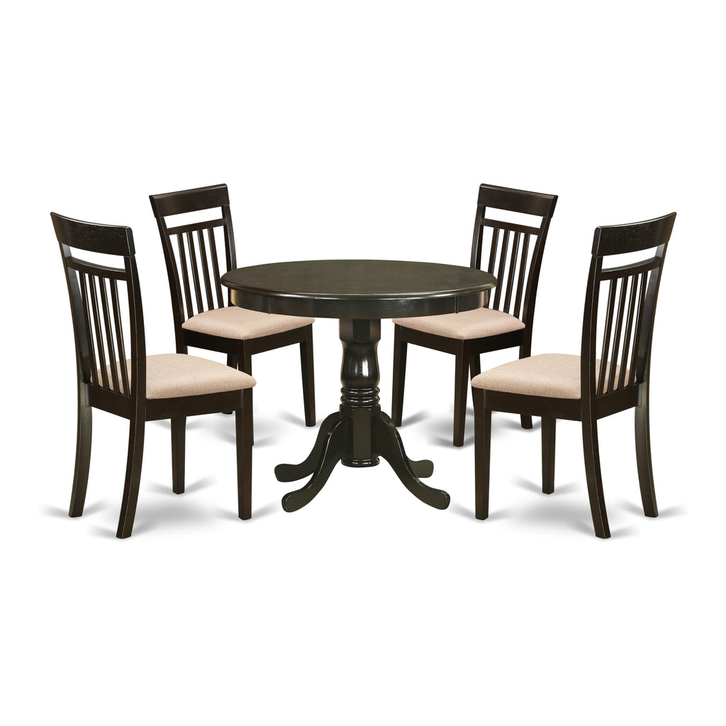 ANCA5-82E-W 5-Piece Round Dining Set with Pedestal Table and 4 Upholstered Chairs, 36'' Cappuccino
