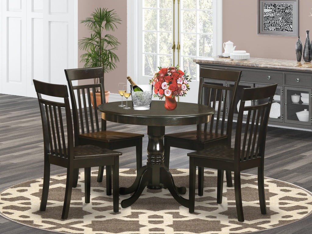 5HR Stunning Round Dining Set with Pedestal Table & 4 Wood Chairs, 36-Inch, in Rich Cappuccino Finish