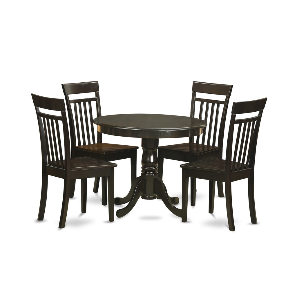 5HR Stunning Round Dining Set with Pedestal Table & 4 Wood Chairs, 36-Inch, in Rich Cappuccino Finish