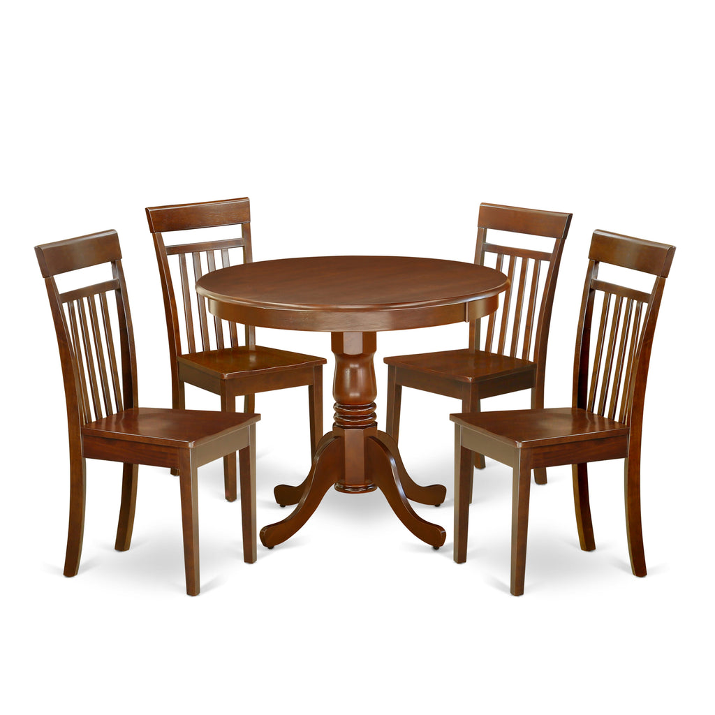 Delight ANCA5-WEC-M Dining Set Elegant Round Table and 4 Chairs, Mahogany Finish