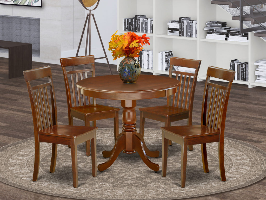 Delight ANCA5-WEC-M Dining Set Elegant Round Table and 4 Chairs, Mahogany Finish
