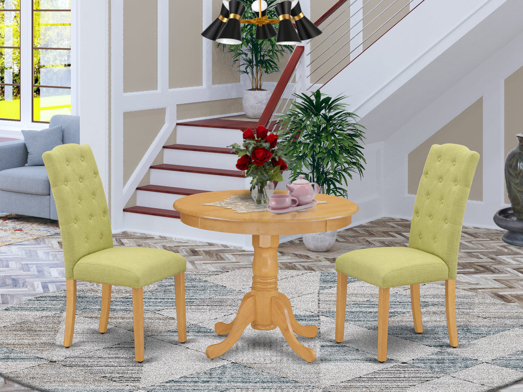 ANCE3-CV1-5R Circular Dining Set Ensemble Round Wood Table & Linen Upholstered Seating for Two