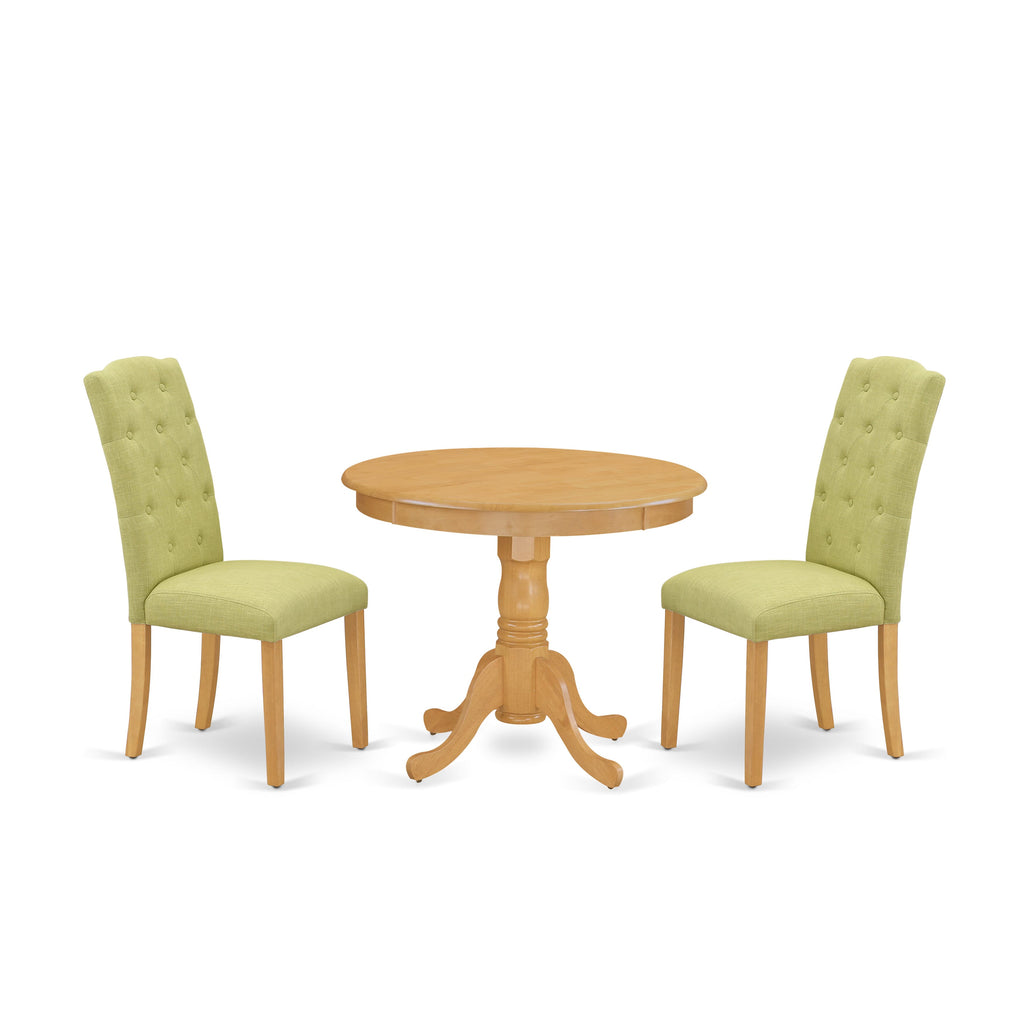 ANCE3-CV1-5R Circular Dining Set Ensemble Round Wood Table & Linen Upholstered Seating for Two