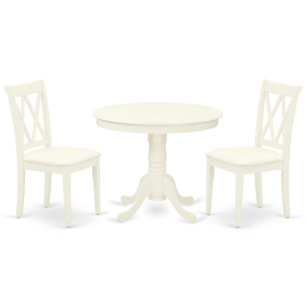 ANCL3-5D3-H Chic 3-Piece Bistro Set with Pedestal Table and Two Upholstered Chairs in Linen White, Ideal for Cozy Nooks