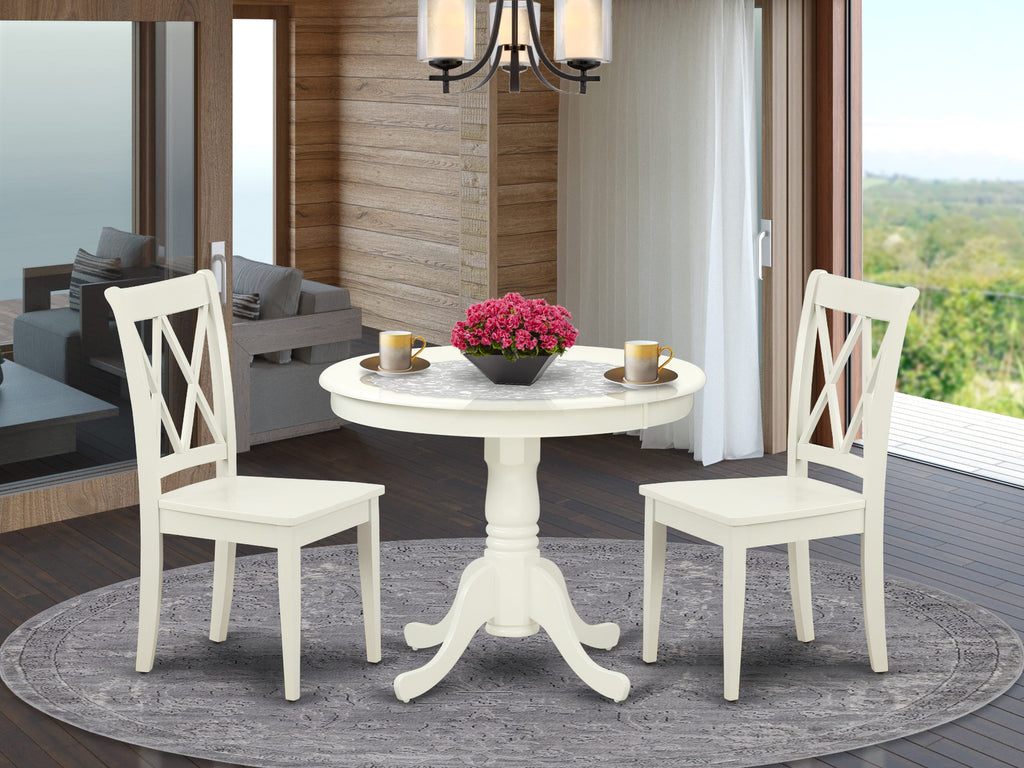 Rustic Settings ANCL3-B1D-G 3-Piece Set Round Table & Chairs for Cozy Nooks 36x36 Linen Finish
