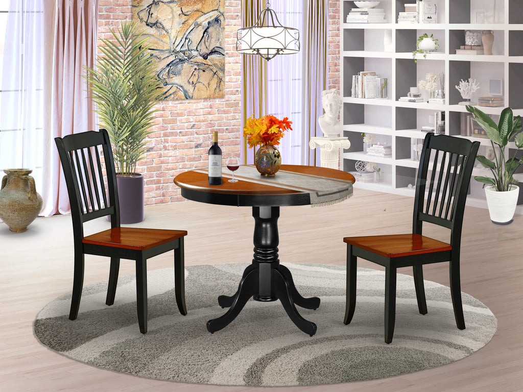 ANDA3-H13-Q Compact 3-Piece Dining Set with Round Pedestal Table and Two Chairs, Black & Cherry
