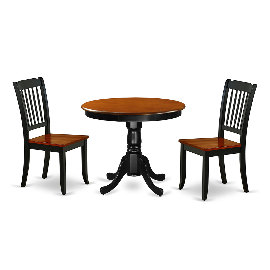 ANDA3-H13-Q Compact 3-Piece Dining Set with Round Pedestal Table and Two Chairs, Black & Cherry