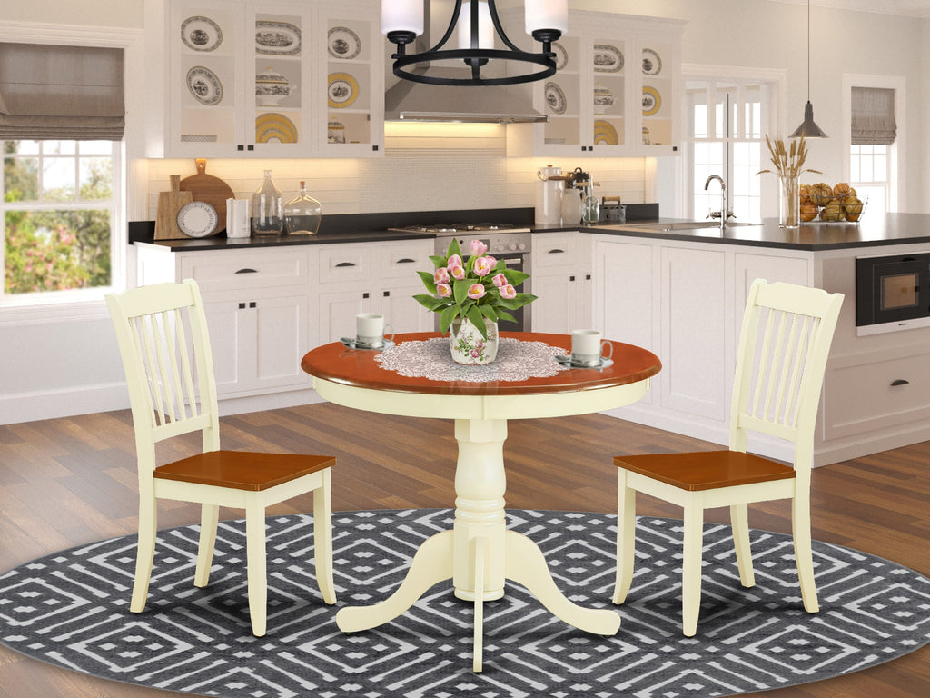 ANDA3-UNM-I Compact 3-Piece Aesthetic Dining Set with 36-Inch Round Table & 2 Chairs - Buttermilk & Cherry Fusion