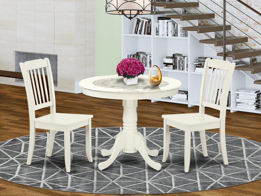 ANDA3-K8O-9 Elegant 3-Piece Dining Collection - Round Table with Twin Chairs, 36-inch, Soft White