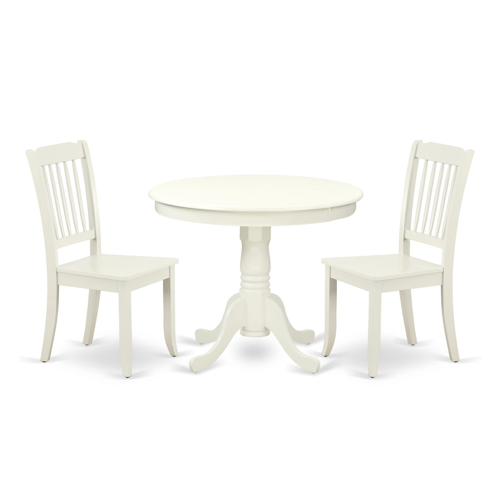 ANDA3-K8O-9 Elegant 3-Piece Dining Collection - Round Table with Twin Chairs, 36-inch, Soft White