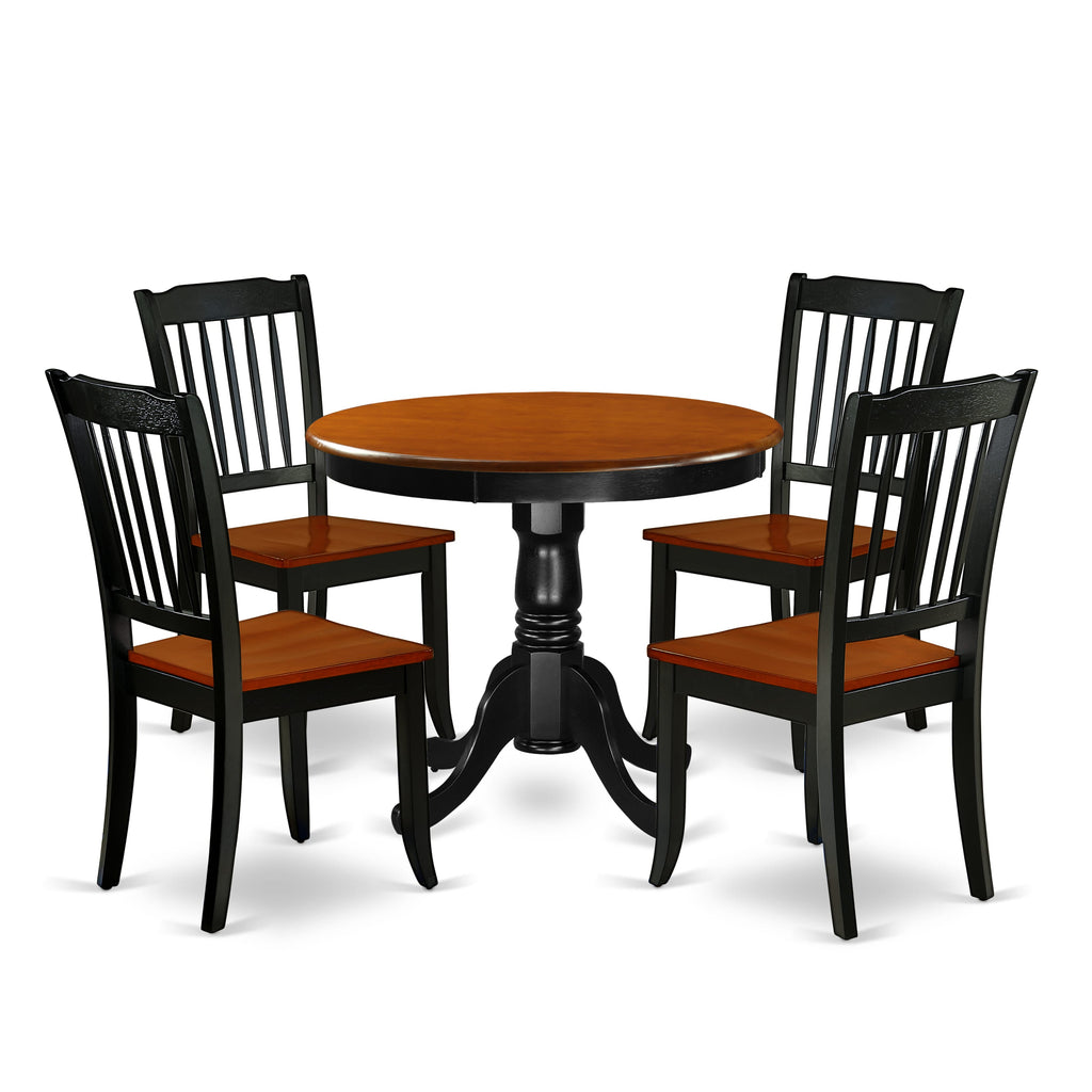 ANDA5-4WE-0 5 Piece Dining Set with Round Wood Pedestal Table and 4 Dining Chairs, 36x36 Inch, Cherry & Black
