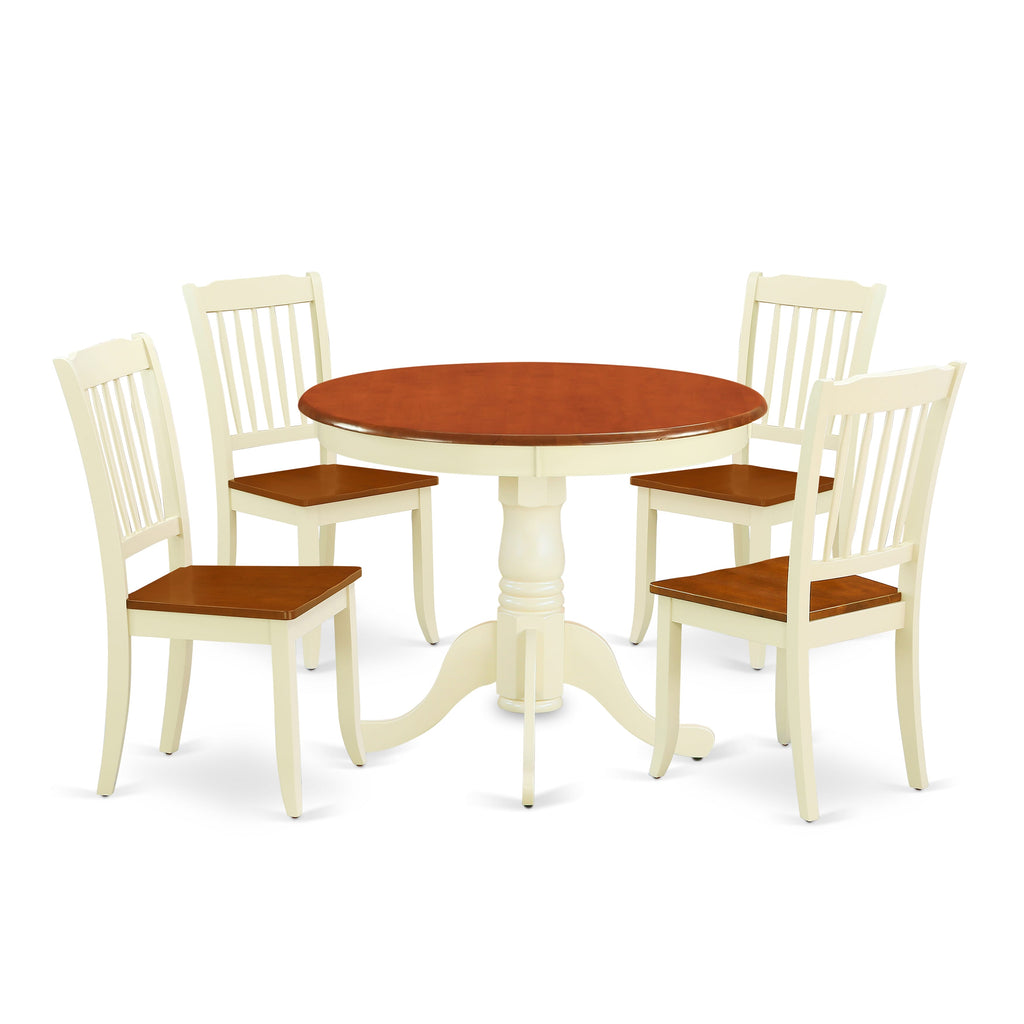 ANDA5-Z1X-0 Dining Set - 5 Piece Ensemble with Circular Table on Pedestal & Four Chairs, 36 Buttermilk & Cherry