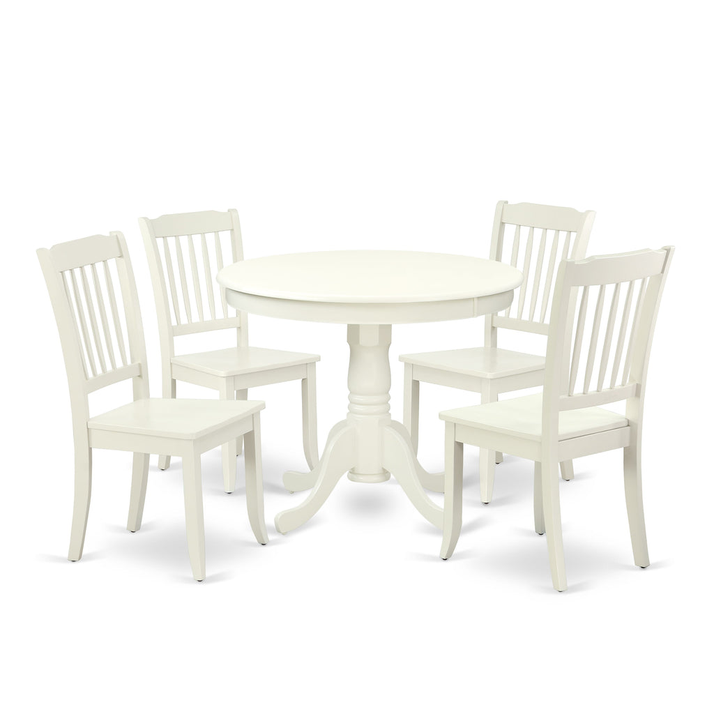 ANDA5-6XV-K 5 Piece Set Pedestal Round Table & Four Kitchen Chairs, 36x36, White Finish