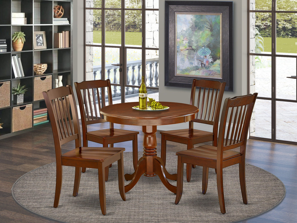 ANDA5-VZV-F 5-Piece Dining Ensemble Featuring Round Table & 4 Chairs, Mahogany Hue, for the Cozy Kitchen