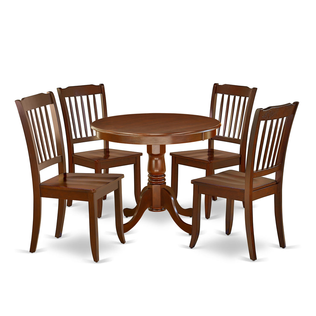 ANDA5-VZV-F 5-Piece Dining Ensemble Featuring Round Table & 4 Chairs, Mahogany Hue, for the Cozy Kitchen