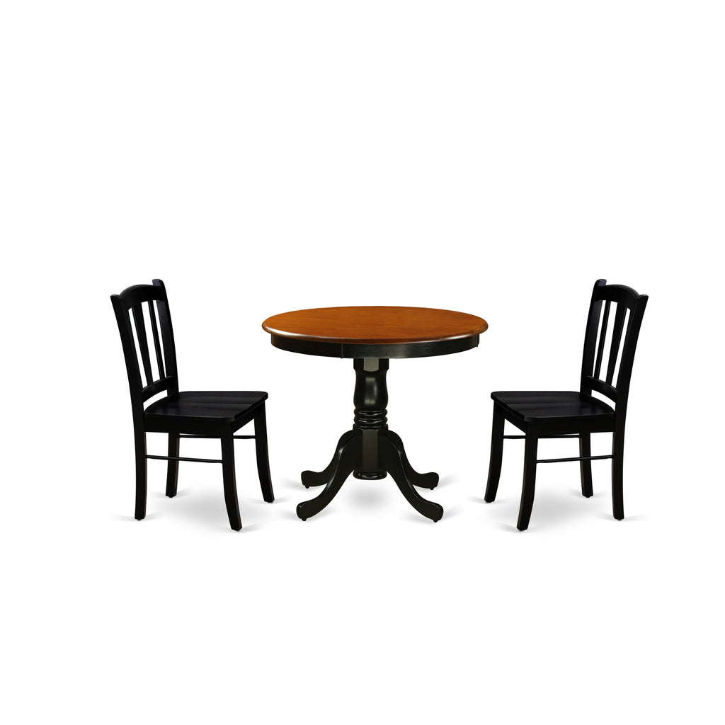 ANDL3-RD1-5 Elegant Dining Set 3-Piece Round Wood Table & Sturdy Duo Seating, 36-in Black-Cherry