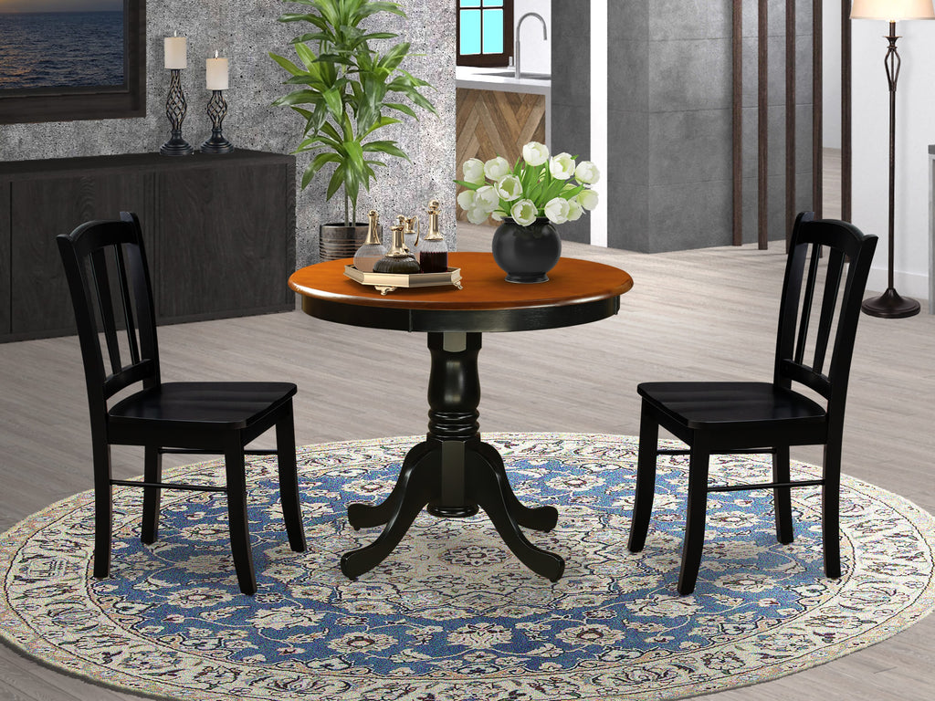 ANDL3-RD1-5 Elegant Dining Set 3-Piece Round Wood Table & Sturdy Duo Seating, 36-in Black-Cherry