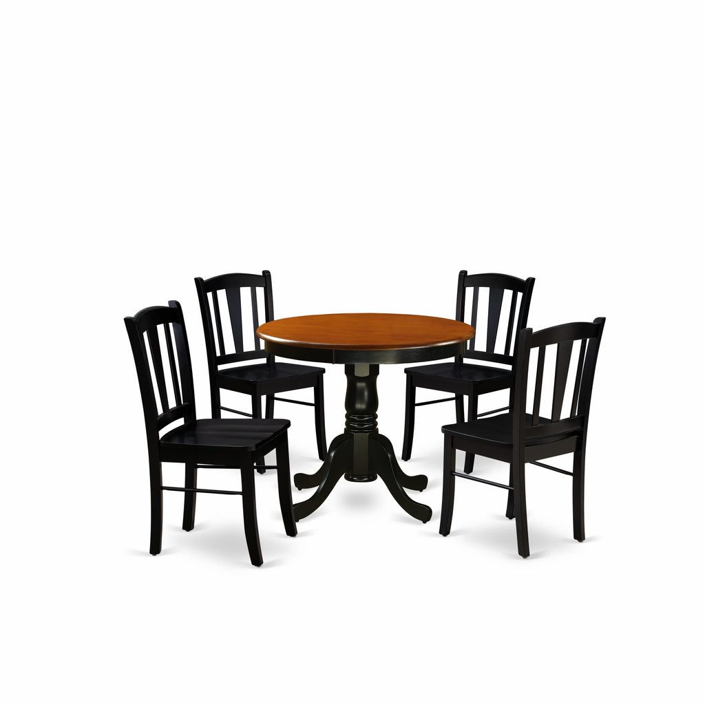 ANDL5-EQI-D 5-Piece Dining Ensemble Featuring Round Table with Pedestal and Chairs, Black & Cherry