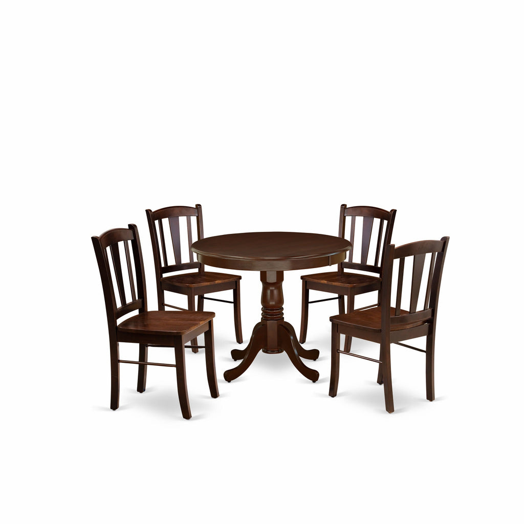 ANDL5-PPT-H 5 Piece Dining Set with Round Table and Chairs, 36x36 In, Mahogany Finish