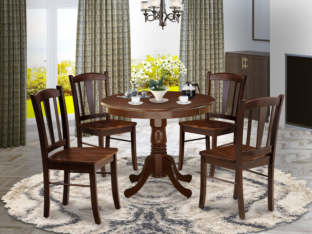 ANDL5-PPT-H 5 Piece Dining Set with Round Table and Chairs, 36x36 In, Mahogany Finish