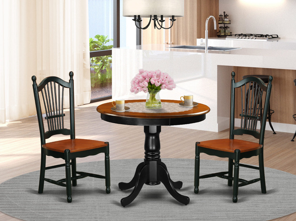 ANDO3-22K-E 3Pc Round Dining Table Set with Pedestal & 2 Chairs, 36x36 in, Two-Toned Finish