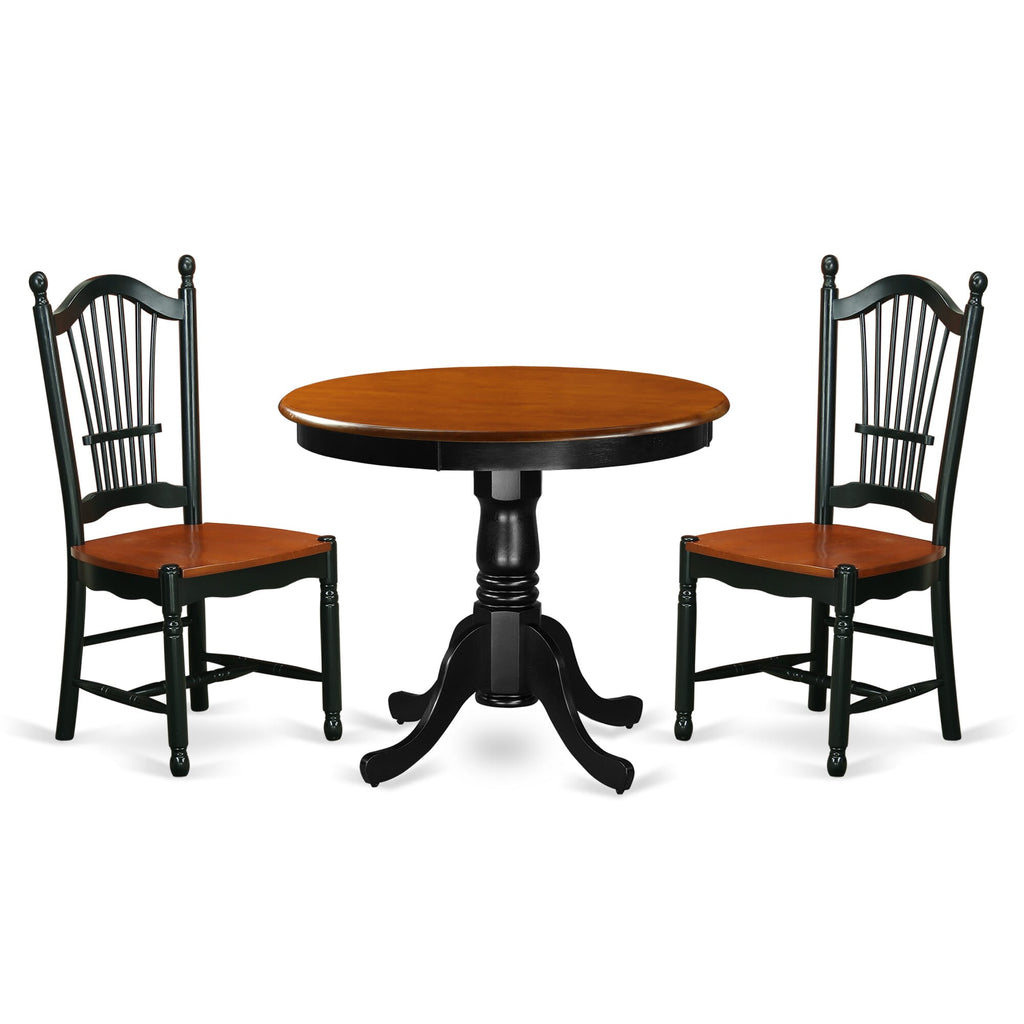 ANDO3-22K-E 3Pc Round Dining Table Set with Pedestal & 2 Chairs, 36x36 in, Two-Toned Finish