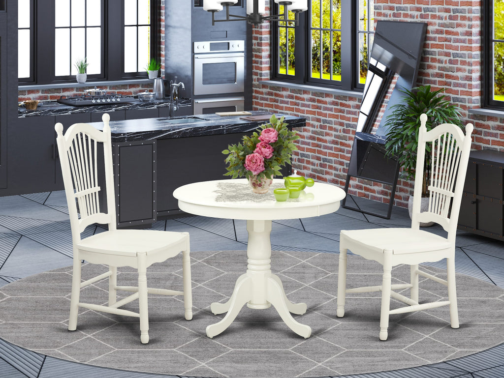 ANDO3-ZZT-Z 3-Piece Dining Ensemble Ideal for Compact Areas Includes a Rounded Dining Table with Base & 2 Chairs, 36x36, Soft White