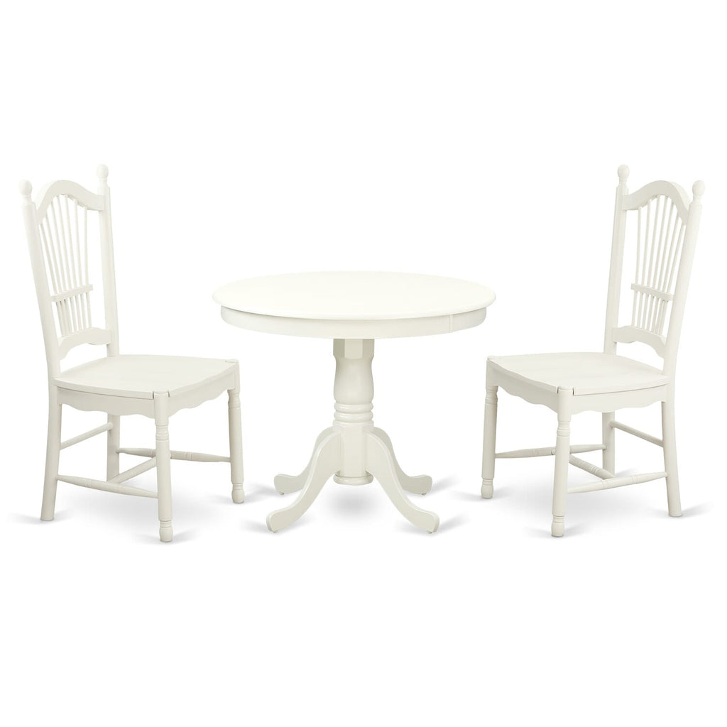 ANDO3-ZZT-Z 3-Piece Dining Ensemble Ideal for Compact Areas Includes a Rounded Dining Table with Base & 2 Chairs, 36x36, Soft White