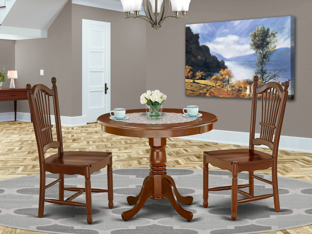 ANDO3-KVQ-A 3-Piece Mahogany Round Dining Set with Pedestal Table and 2 Chairs