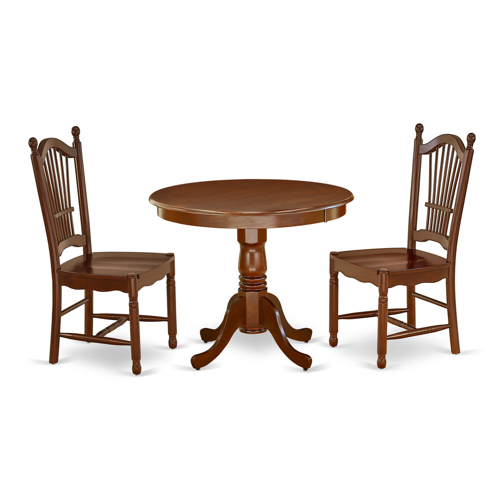 ANDO3-KVQ-A 3-Piece Mahogany Round Dining Set with Pedestal Table and 2 Chairs