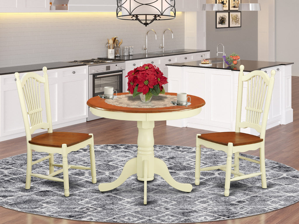 ANDO3-0LX-5 3 Piece Set Round Table with Pedestal & 2 Wooden Chairs, 36 in Buttermilk Cherry