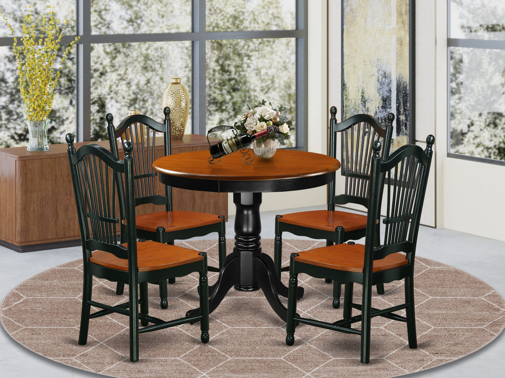 ANDO5-75S-V - 5 Piece Dining Set with Round Table & 4 Chairs, 36-inch Black & Cherry Pedestal
