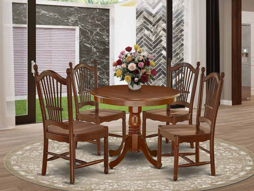 ANDO5-WCK-8 Elegant Dining Ensemble with Circular Table & 4 Chairs, Ideal for Cozy Meals, 36-inch