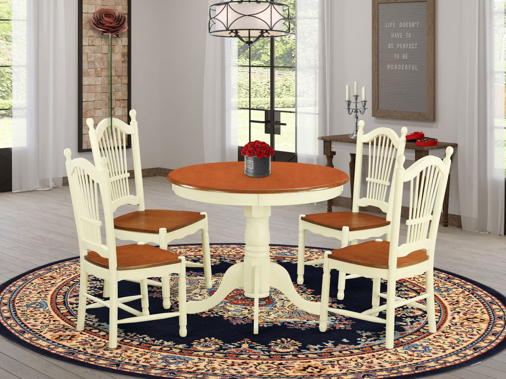 ANDO5-8L6-U Dining Suite Five-Piece Set with Round Table and Chair Collection in Warm Buttermilk & Cherry