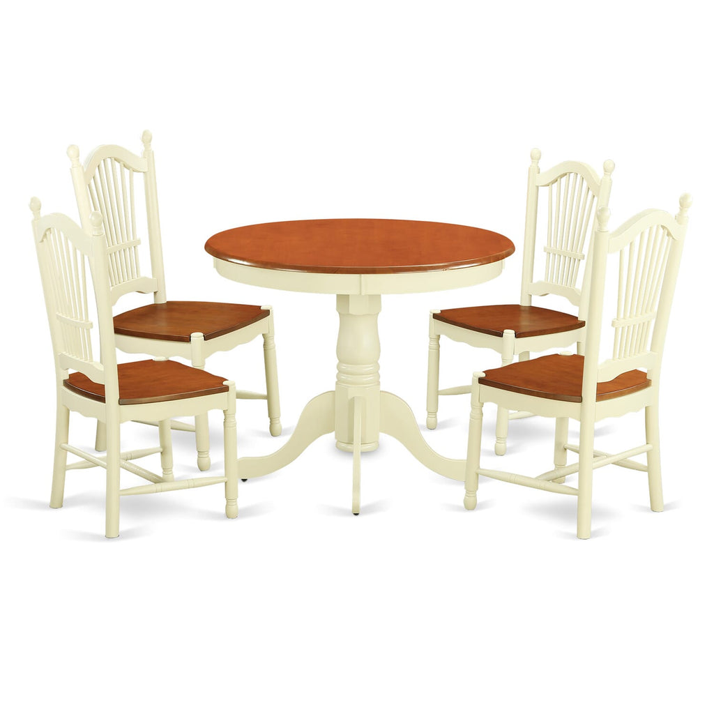 ANDO5-8L6-U Dining Suite Five-Piece Set with Round Table and Chair Collection in Warm Buttermilk & Cherry