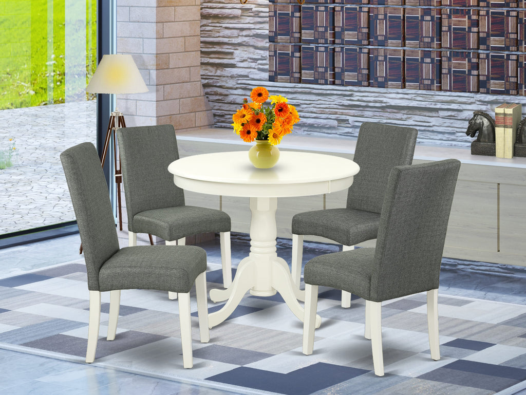 ANDR5-GWO-89 Elegant 5pc Dining Set for Four with Round Table & Plush Gray Chairs