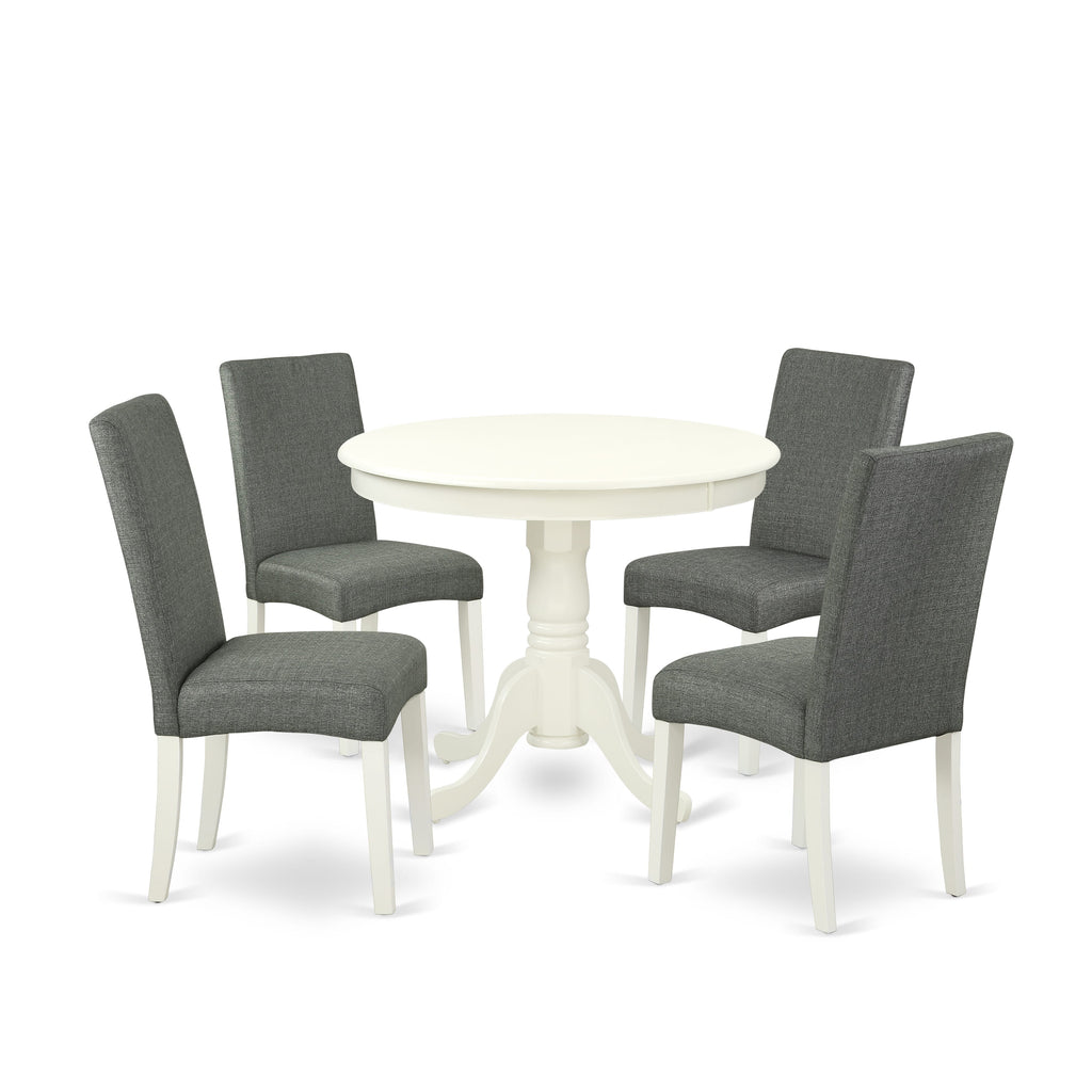 ANDR5-GWO-89 Elegant 5pc Dining Set for Four with Round Table & Plush Gray Chairs