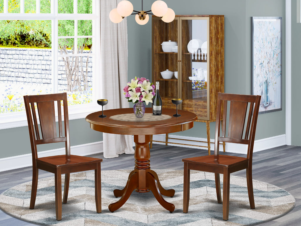 ANDU3-MAH-W Elegant Round Dining Table Set with Two Sophisticated Chairs, Mahogany Finish, 36x36 inches - New Model ANDU3-Y3A-5