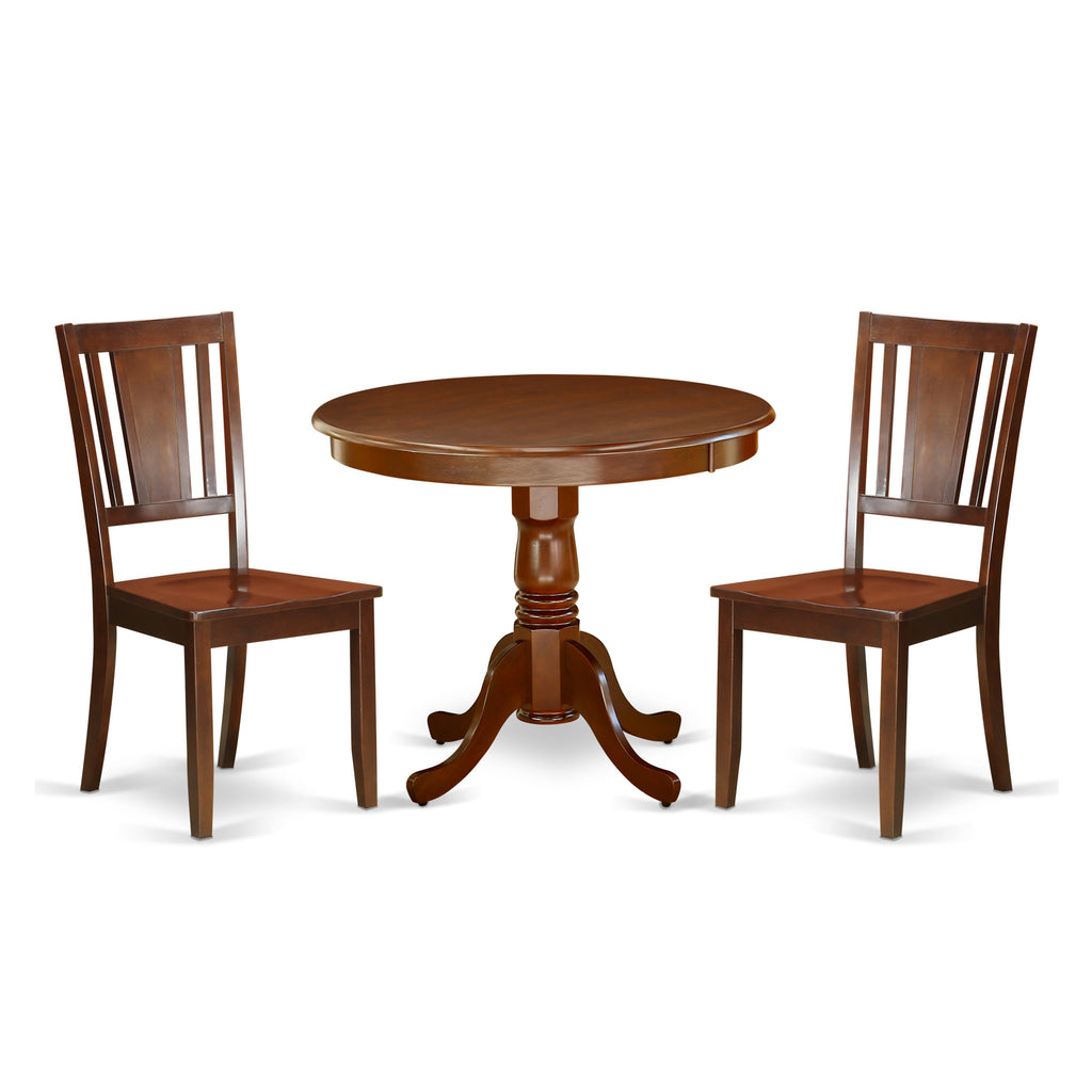 ANDU3-MAH-W Elegant Round Dining Table Set with Two Sophisticated Chairs, Mahogany Finish, 36x36 inches - New Model ANDU3-Y3A-5