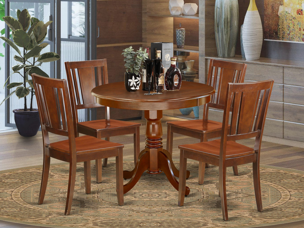ANDU5-AQR-X Elegant 5-Piece Dining Set with Round Pedestal Table & Chairs, Mahogany Finish