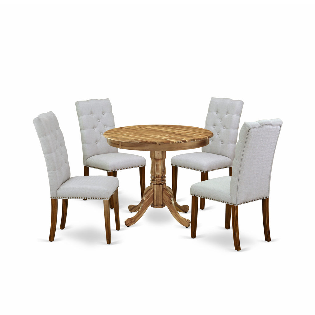 ANEL5-NDH-7N 5-Piece Dining Collection with Round Table and 4 Grey Parson Chairs