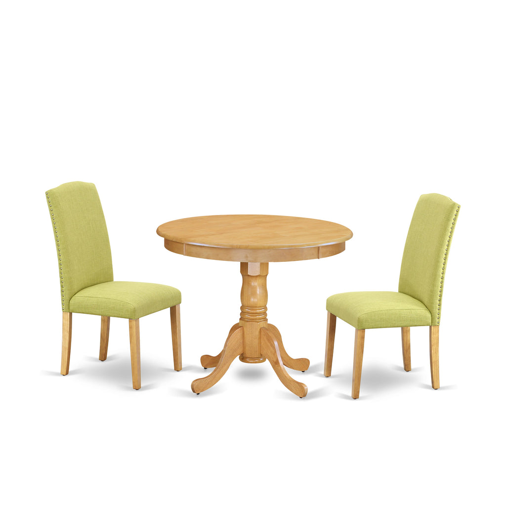 Stylish 3 Piece Set ANEN3-YOA-PO Round Oak Table & 2 Limelight Linen Dining Chairs