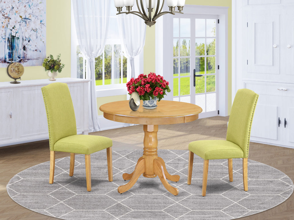 Stylish 3 Piece Set ANEN3-YOA-PO Round Oak Table & 2 Limelight Linen Dining Chairs
