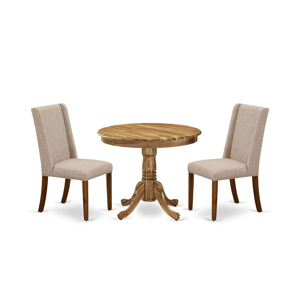 Kitchen Set ANFL3-RVH-3B 3-Piece Round Dining Table & Linen Upholstered Chairs