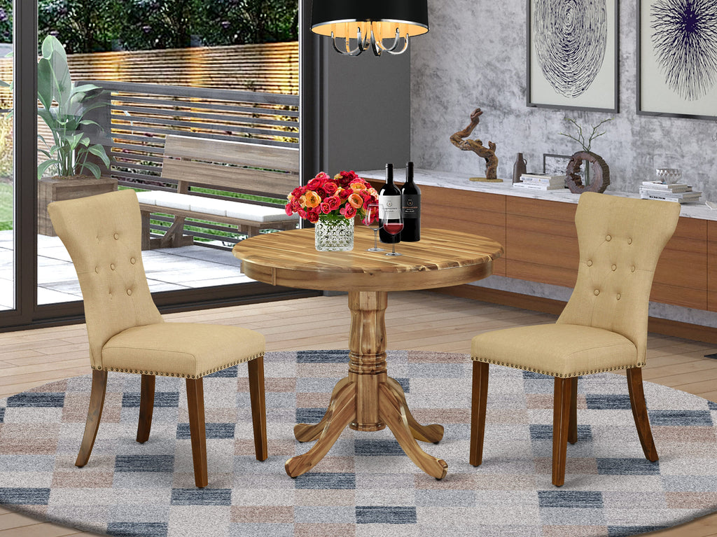 ANGA3-FX3-5T Charming 3-Piece Dining Set for Cozy Corners - Includes Round Table & 2 Chic Linen Chairs, Natural 36