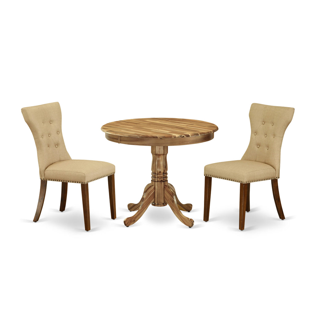 ANGA3-FX3-5T Charming 3-Piece Dining Set for Cozy Corners - Includes Round Table & 2 Chic Linen Chairs, Natural 36