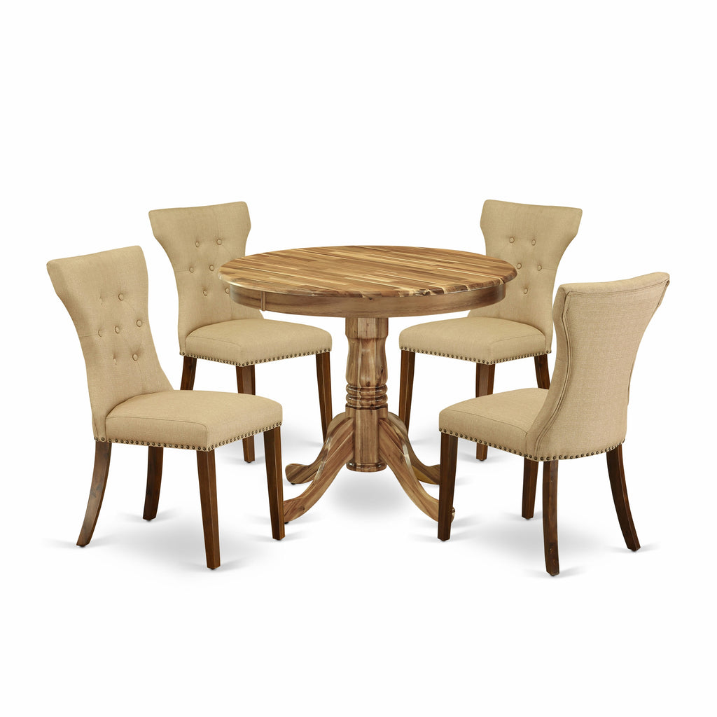 ANGA5-24C-VN 5-Piece Round Dining Set with Pedestal Table & Linen Chairs