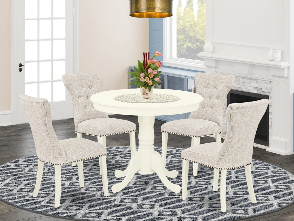ANGA5-0DY-NY Stylish Dining Ensemble Round Table & 4 Linen Chairs, 36 Classic White