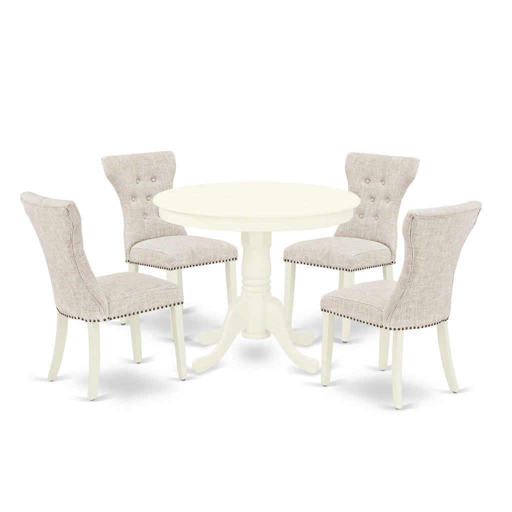 ANGA5-0DY-NY Stylish Dining Ensemble Round Table & 4 Linen Chairs, 36 Classic White