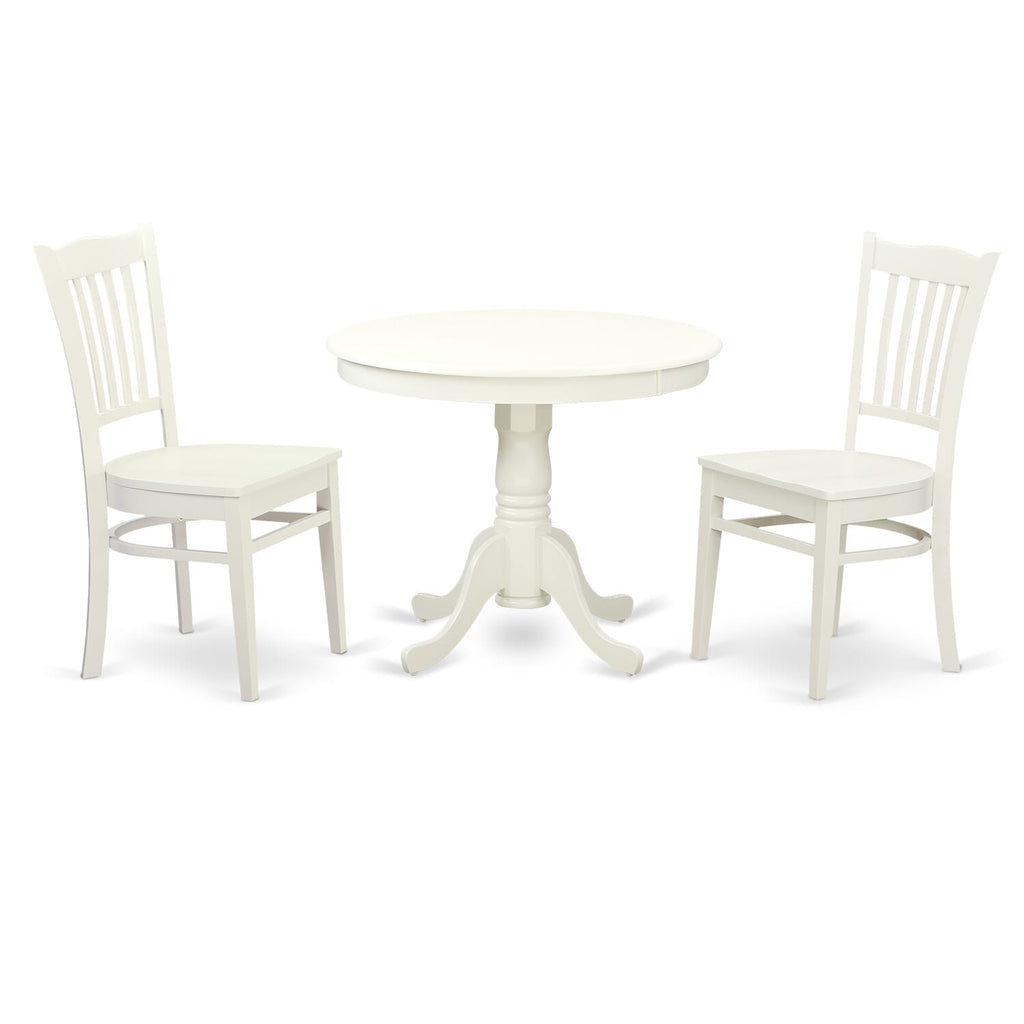 ANGR3-GZW-X 3-Piece Dining Set Includes Pedestal Round Table & Two Chairs in Crisp White Finish